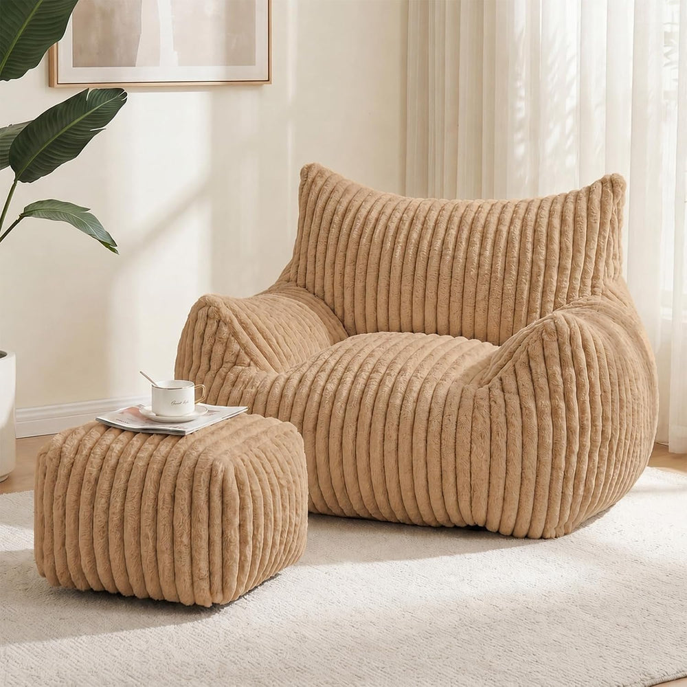 WSOFRLAC Giant Plush Bean Bag Chairs, Cozy Fluffy Single Cloud Couch, Khaki |...