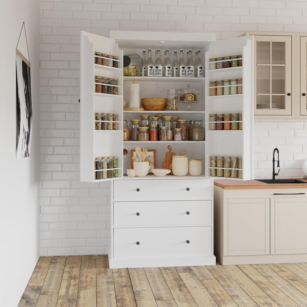 77inch Kitchen Pantry, Freestanding Tall Cupboard Storage Cabinet with 3 Adju...
