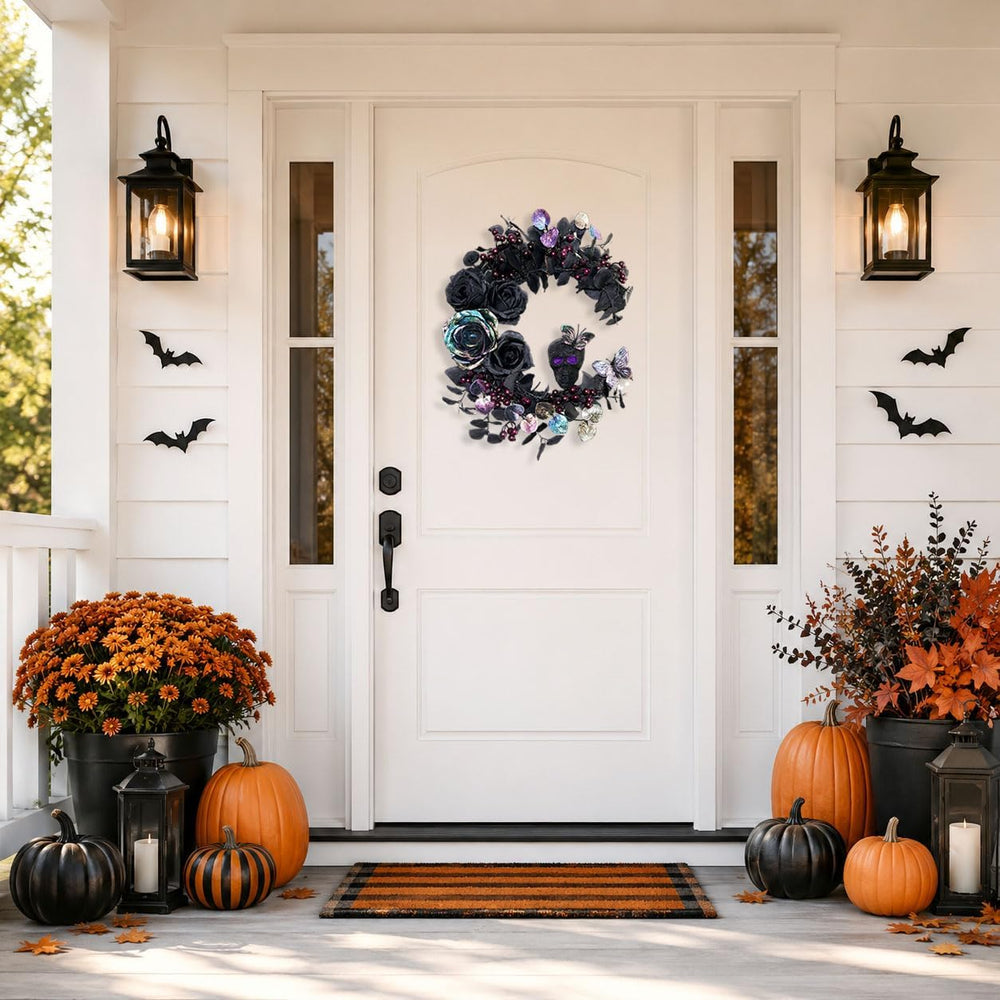18 Inch Halloween Wreath for Front Door, Iridescent Leaves