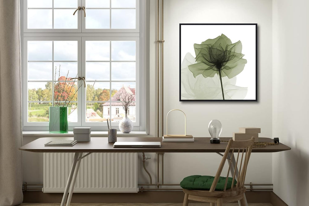 Wieco Art Black Frame Art Large Green Flickering Flowers Pictures Paintings o...