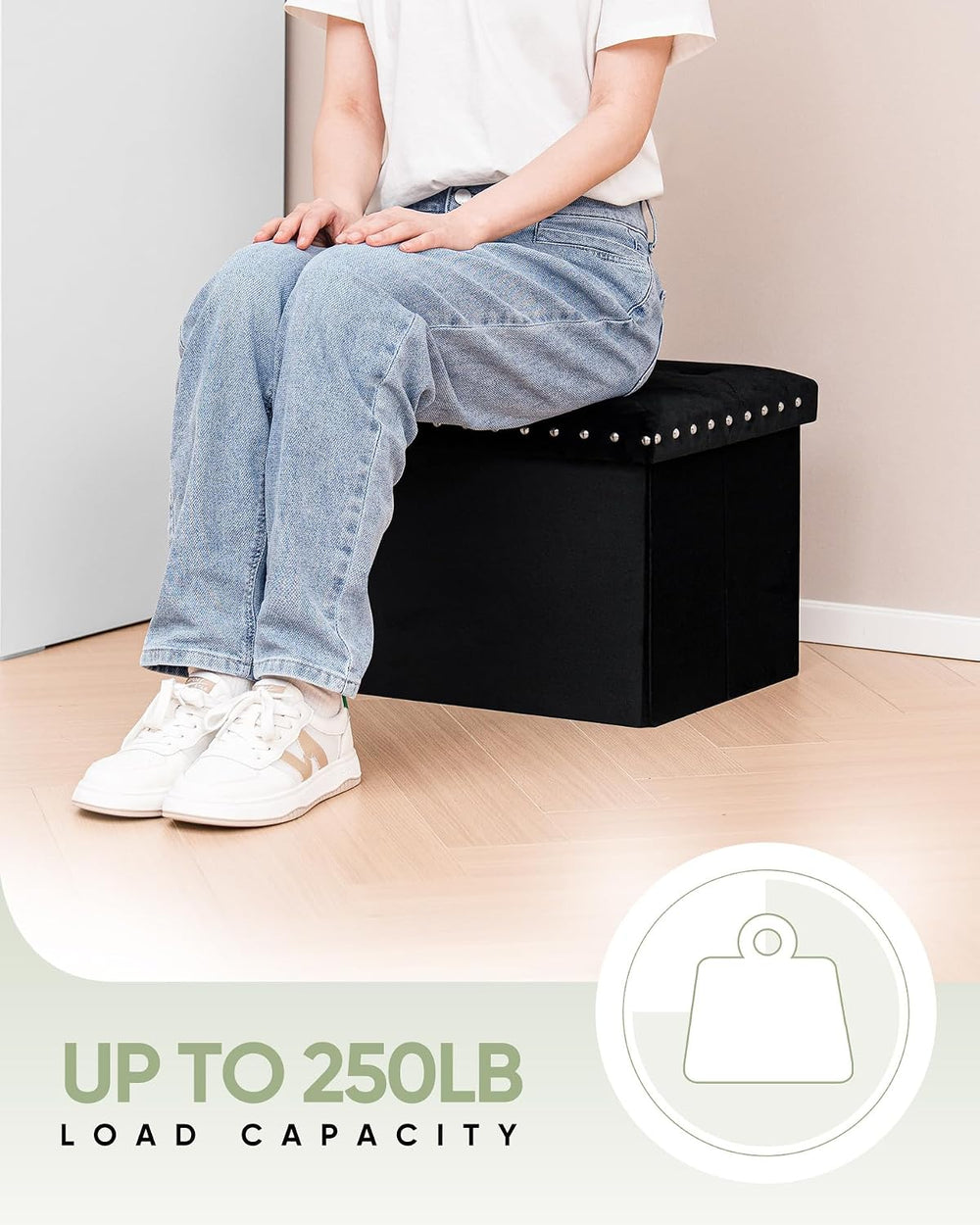 B FSOBEIIALEO Storage Ottoman Cube, 16.5" Velvet Folding Ottoman, Black ...
