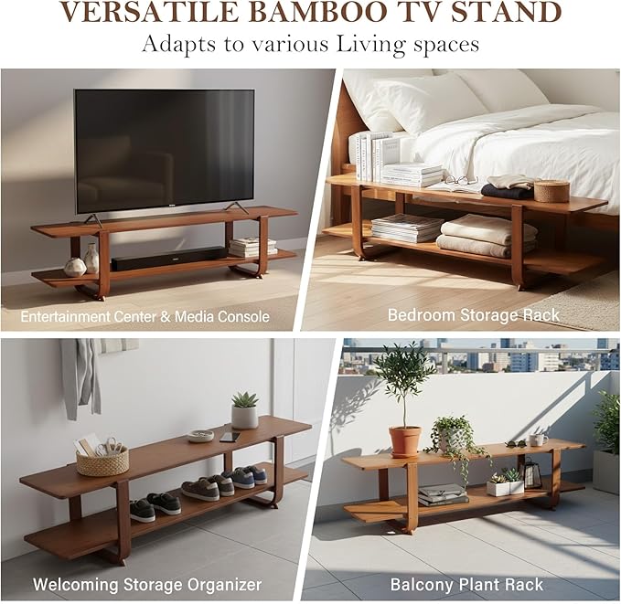Tiita TV Stand with Storage for TVs up to 65'', Bamboo TV Console Ent...