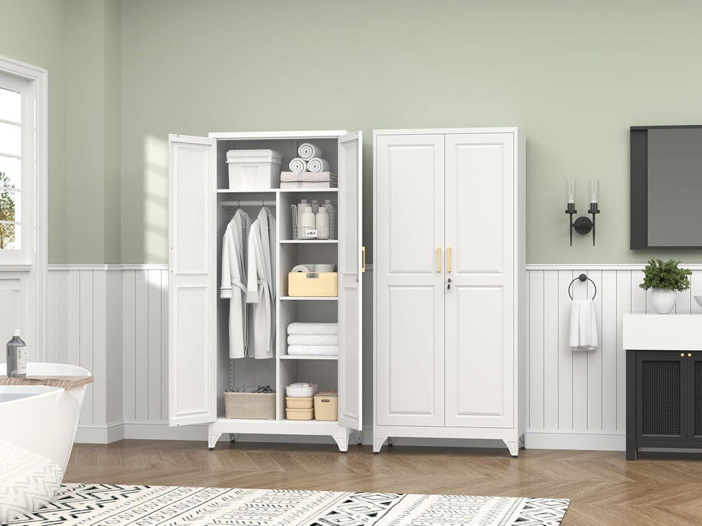 Polup 71" Tall Metal Armoire Wardrobe Closet with Doors and Lock | Wardr...