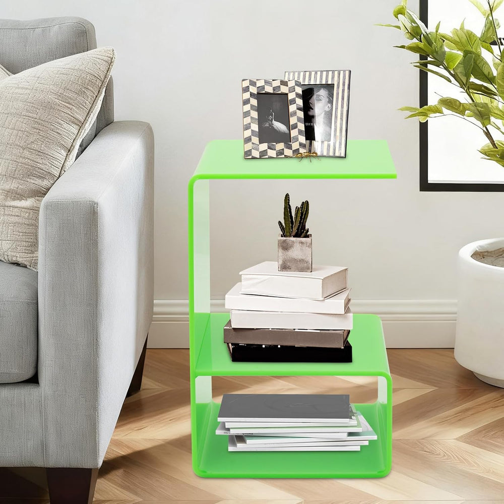 Acrylic Side Table, 21.6" C Shaped End Table, Free Standing Storage Tabl...