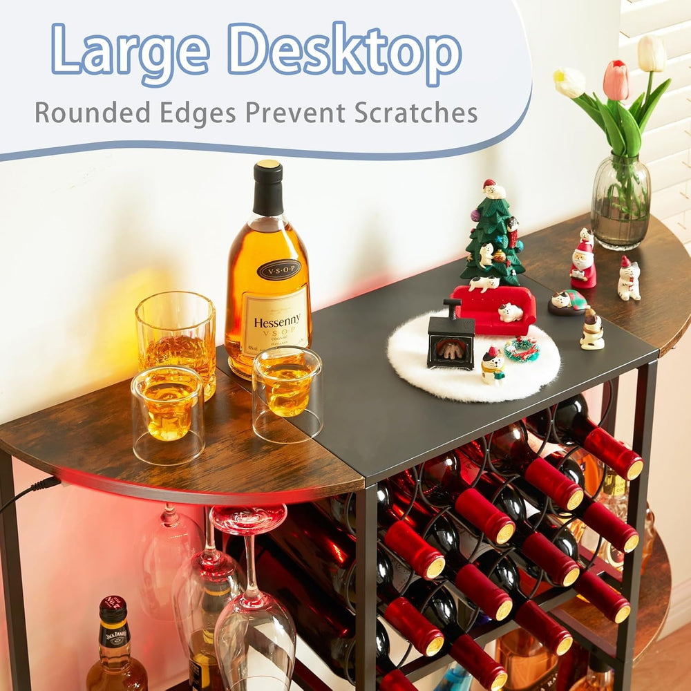 JKsmart Wine Bar Cart with LED Lights, Mini Wine Rack with Storage and Glass ...