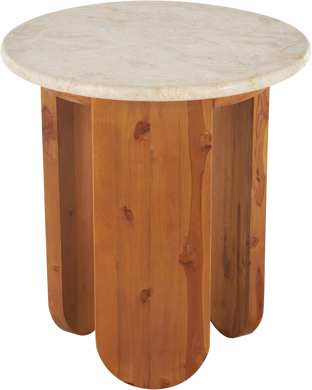 Deco 79 Teak Wood Handmade Side End Accent Table End Table with Beige Marble ...