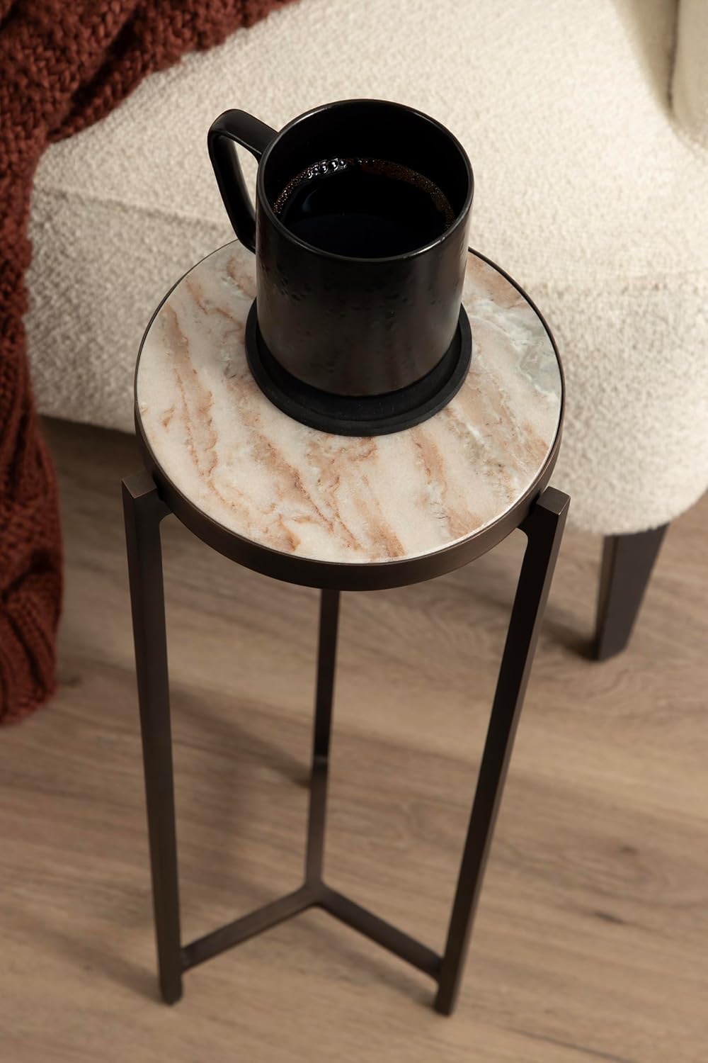 Kate and Laurel Aguilar Modern Round Drink Table, 9 x 9 x 23, Brown Marble an...