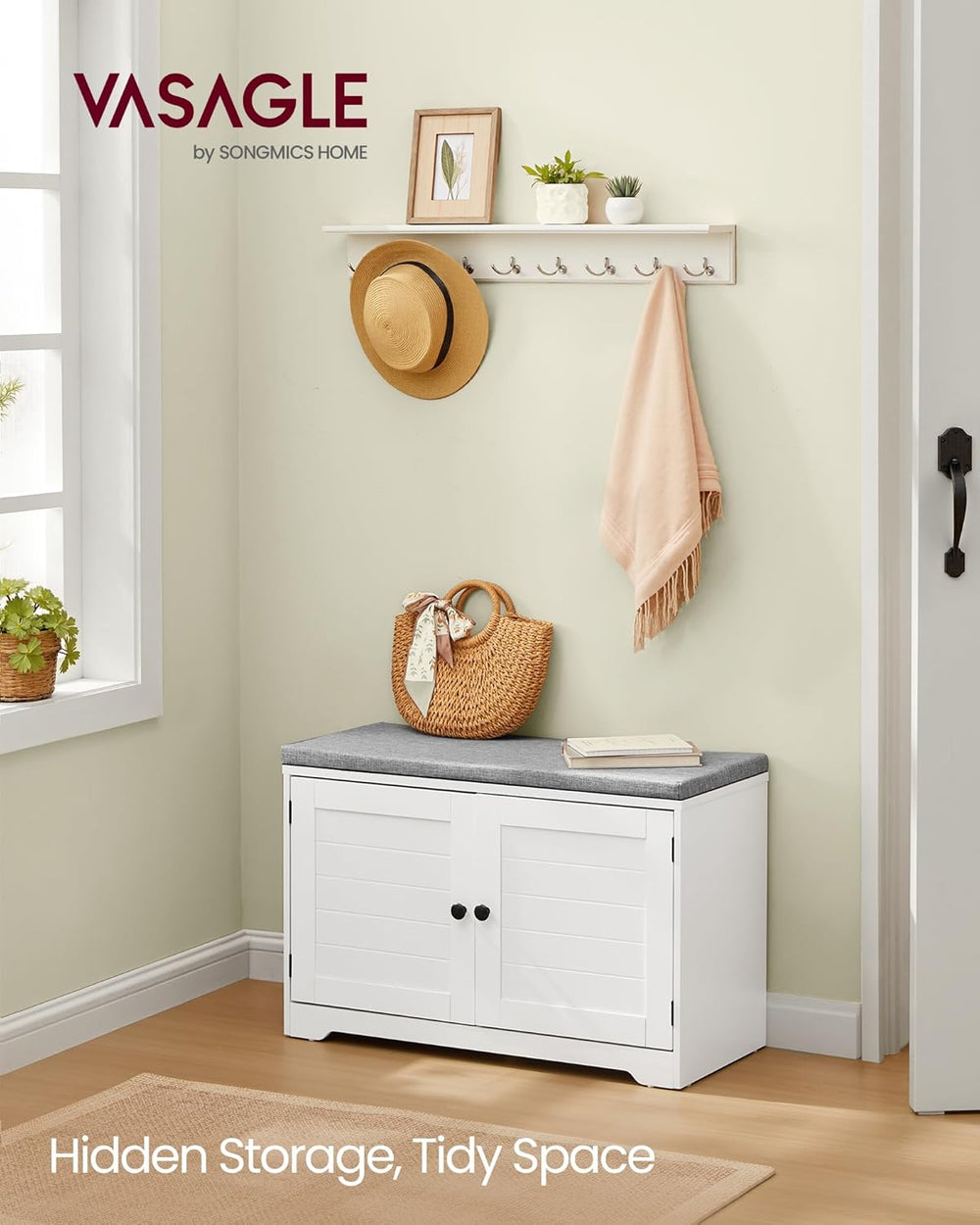 VASAGLE 3-Tier Shoe Storage Bench with Cushion, 14 x 31.9 x 20.7 Inches | Doo...