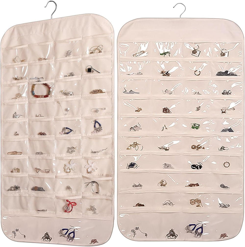 2PCS Hanging Jewelry Organizer Double Sided Necklace Storage Holder with 80 C...