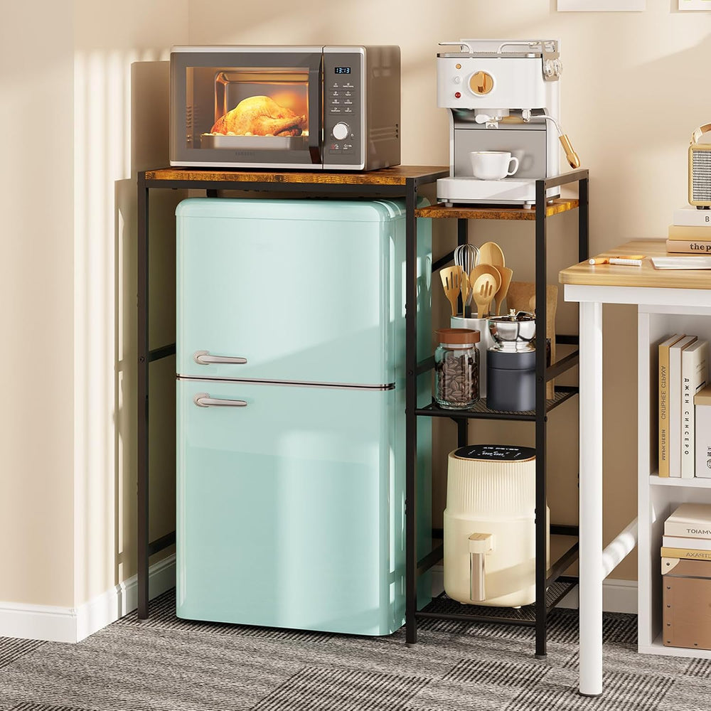 Mini Fridge Stand with Storage Shelves Dorm Microwave Stand Reversible