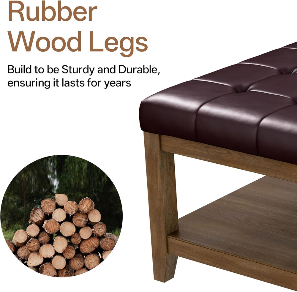 ABHENG 31.5" Large Square Storage Ottoman, Upholstery Solid Rubberwood C...