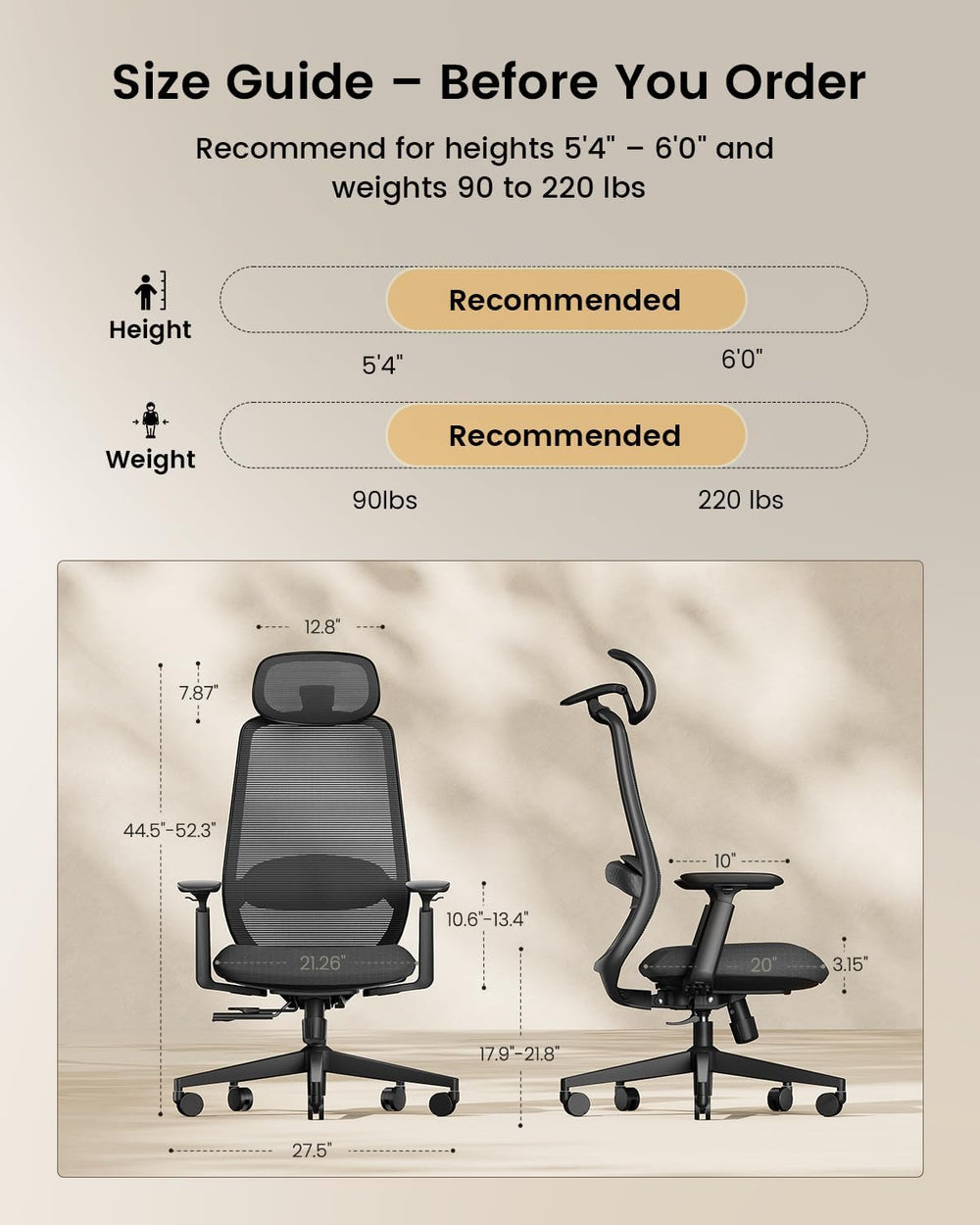 ProtoArc EC200 Ergonomic Office Chair with Adjustable Seat Depth | Lumbar Sup...