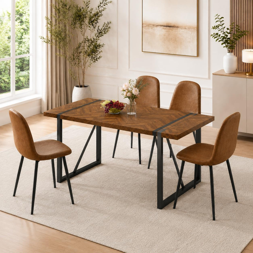 FURNITO 55" Dining Room Table Set for 4, Mid Century Modern Dining Table...