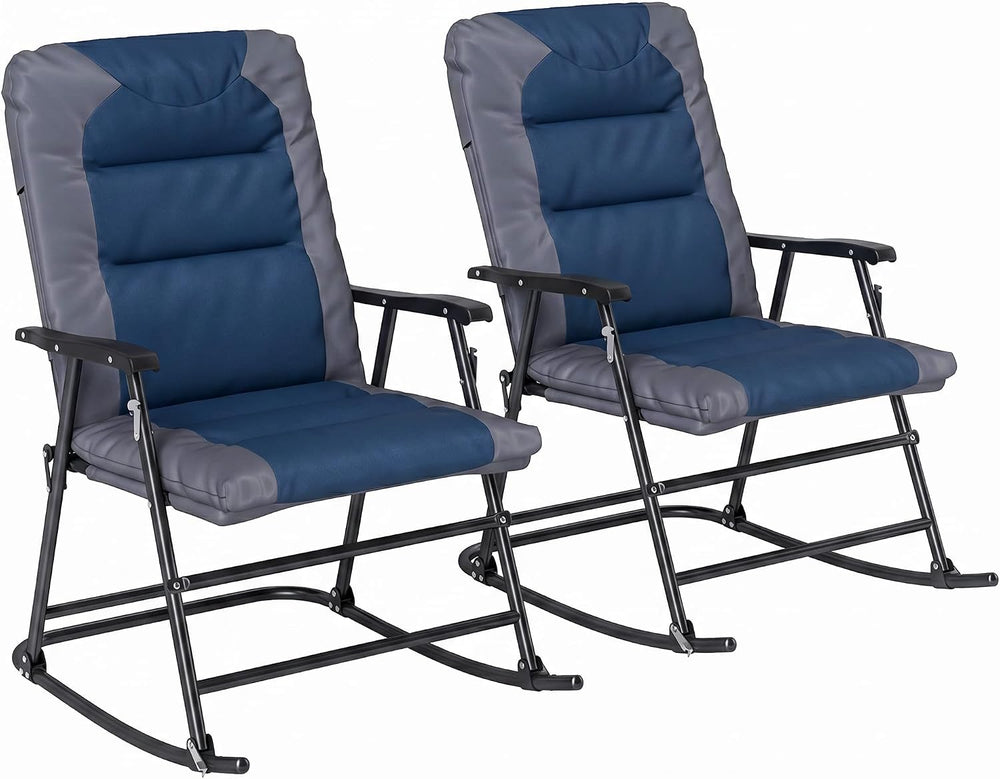 Outsunny Oversized Folding Rocking Camping Chair Set of 2 Padded Navy Blue | ...