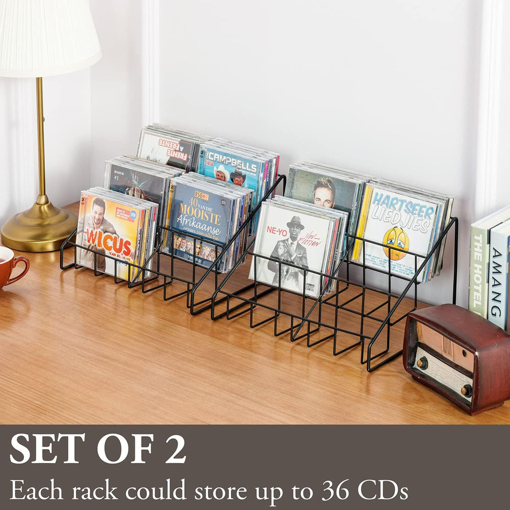 MyGift 2pc CD Storage Rack, 3 Tier Media Holder, Black Metal Organizer | Thre...