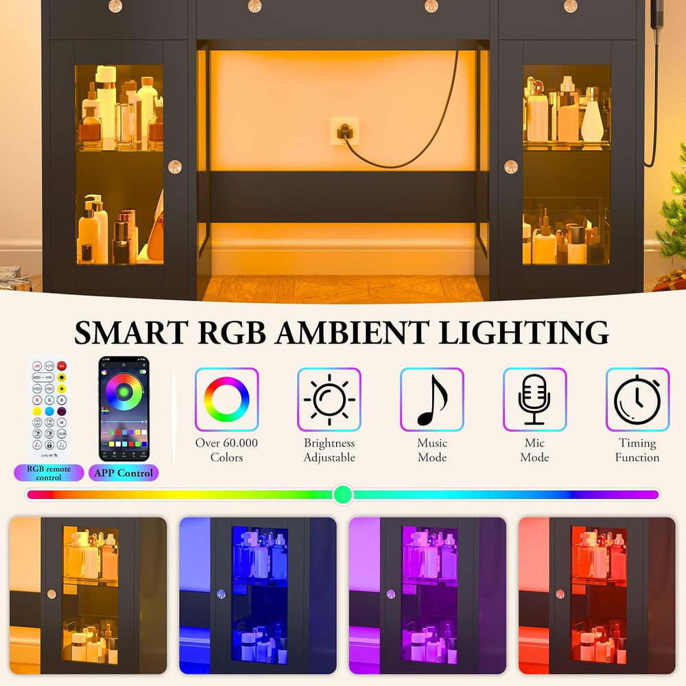 Vanity Desk W/6000-Colors Light&Power Outlet,Makeup Vanity Desk W/LED Mir...