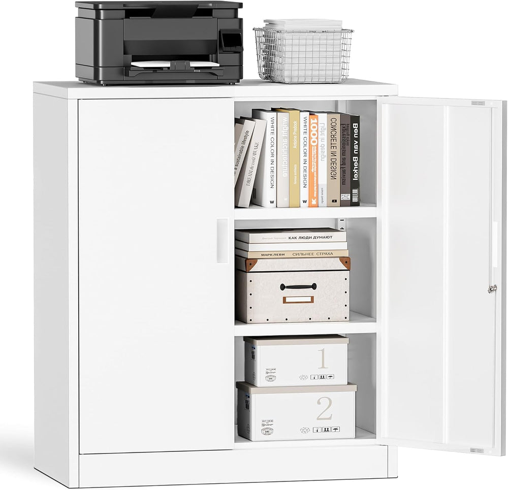 Metal Storage Cabinets,36" H White Metal Cabinet with Doors and 2 Adjust...
