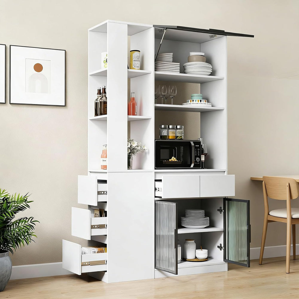 71 Inch Wood Pantry Cabinet with Glass Doors, 39 Inch Wide Freestanding Kitch...