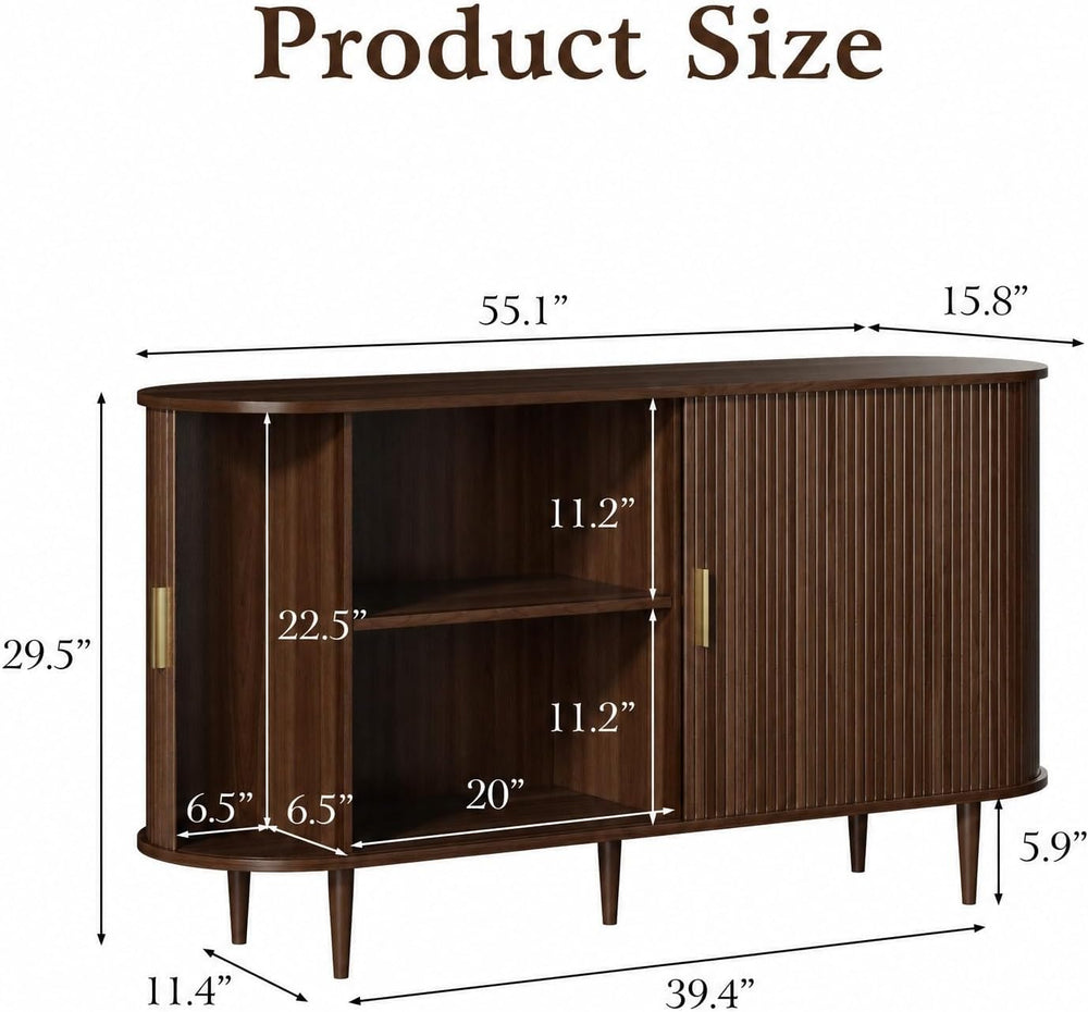 DHH Sideboard Buffet Cabinet with Storage,Mid Century Modern Fluted Accent Co...