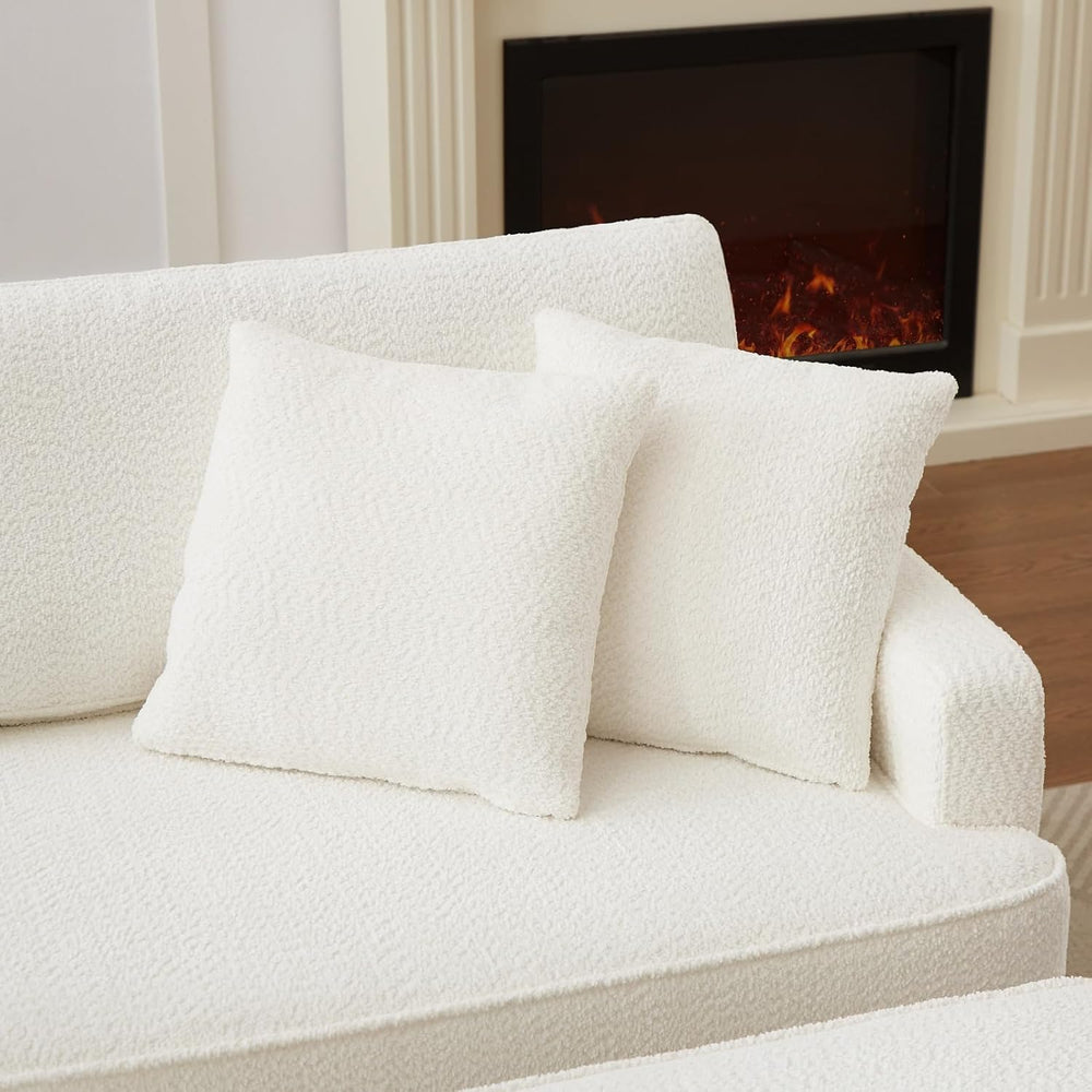 Upholstered Chaise Lounge Chair Indoor with Ottoman Boucle Chaise Lounge Fluf...