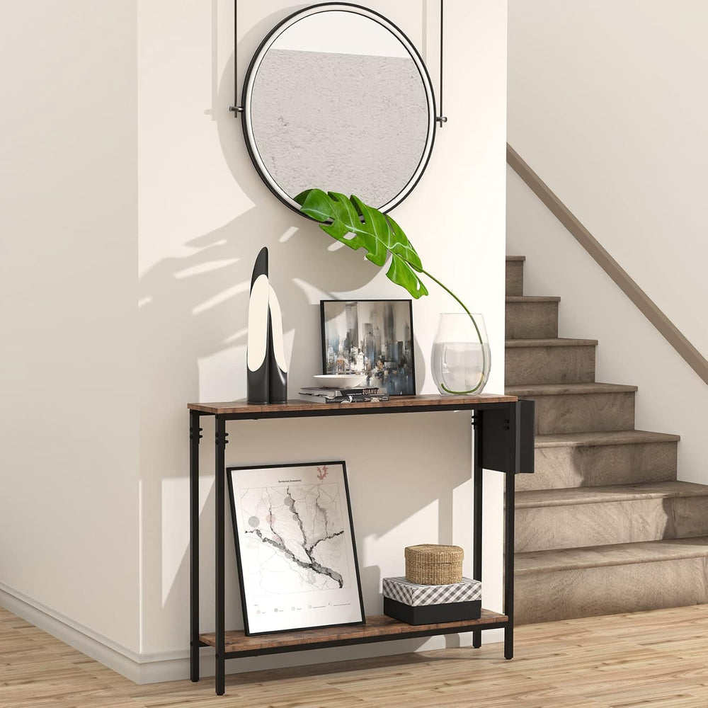 Bigbiglife 39.4" Console Entryway Table, 2-Tier Industrial Narrow Sofa T...