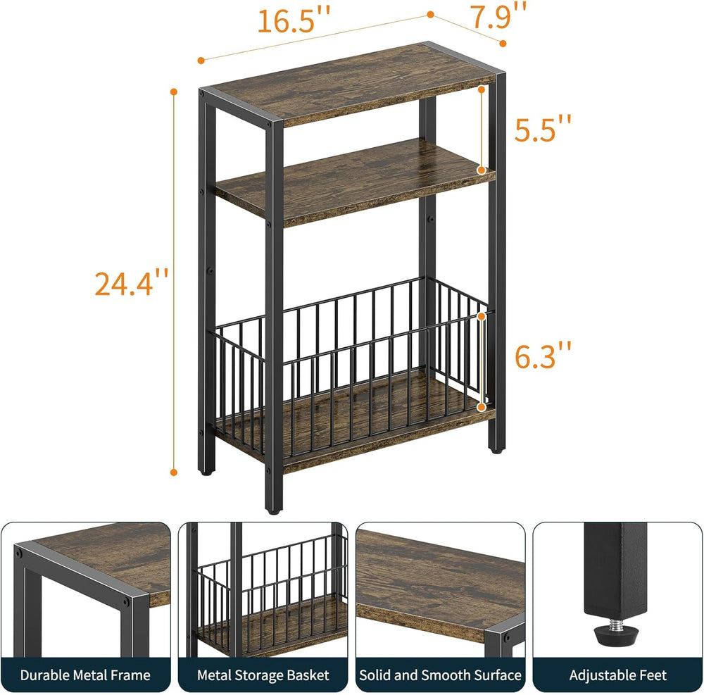 Yoobure Narrow Side Table with Storage Basket, Small End Table for Small Spac...