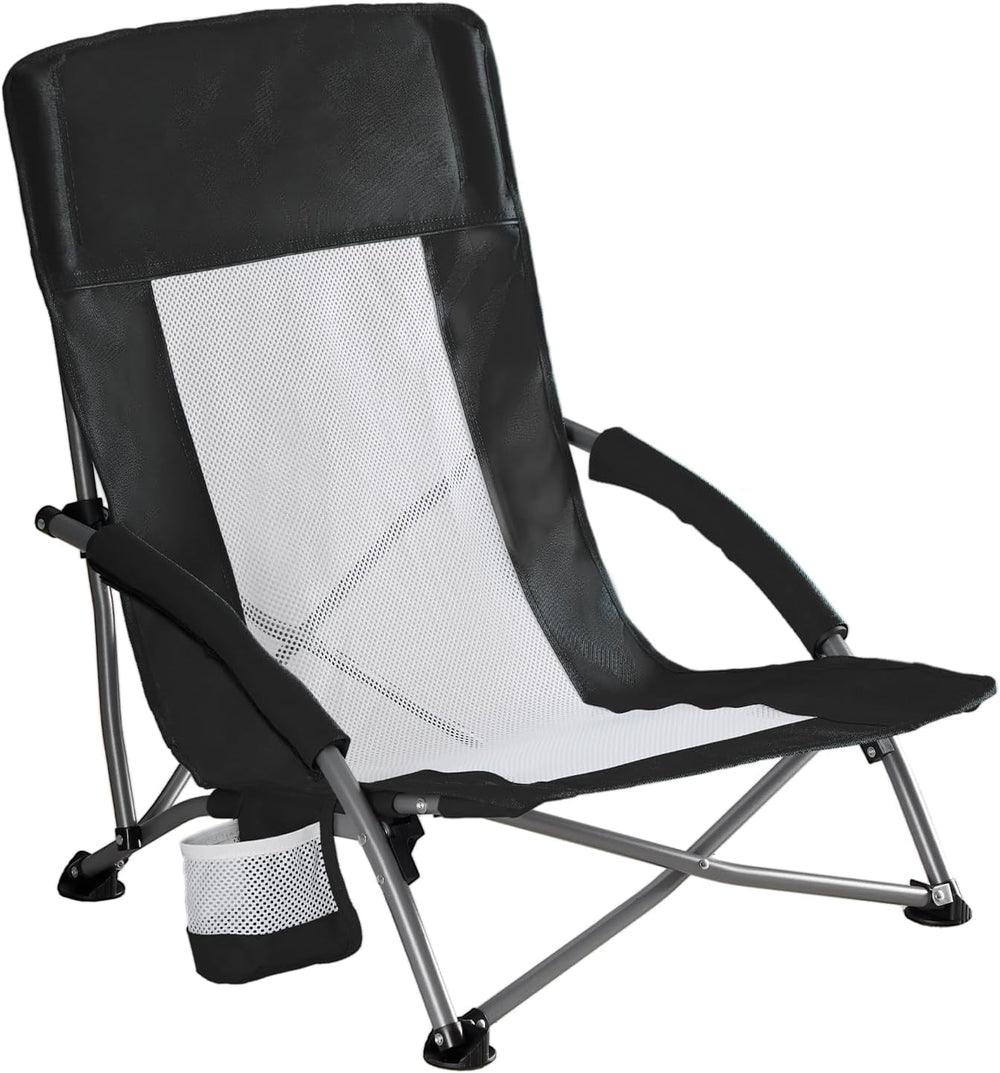 NEWBULIG Folding Camping Beach Chair for Adults, Low Profile Lawn Chair with ...