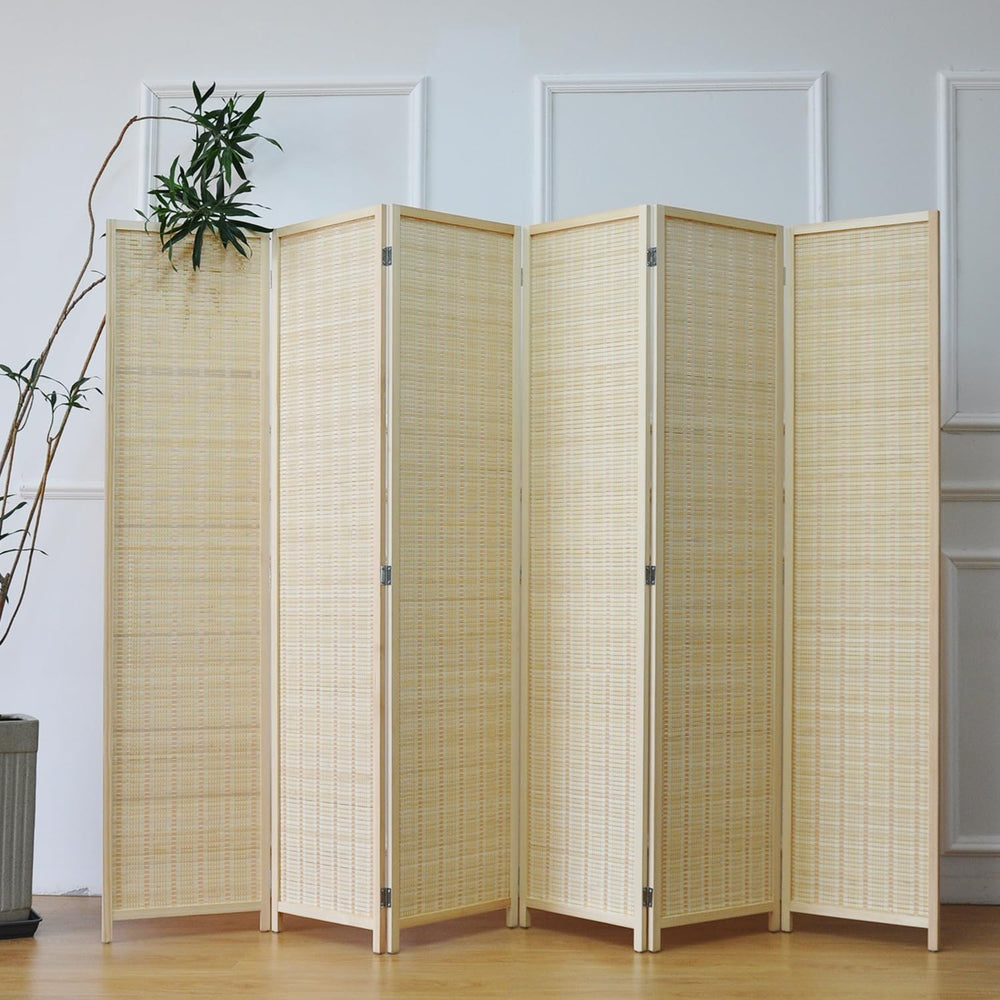 Furnnylane 6 Panel Bamboo Room Divider – 5.6 ft Tall Folding Privacy Screen, ...