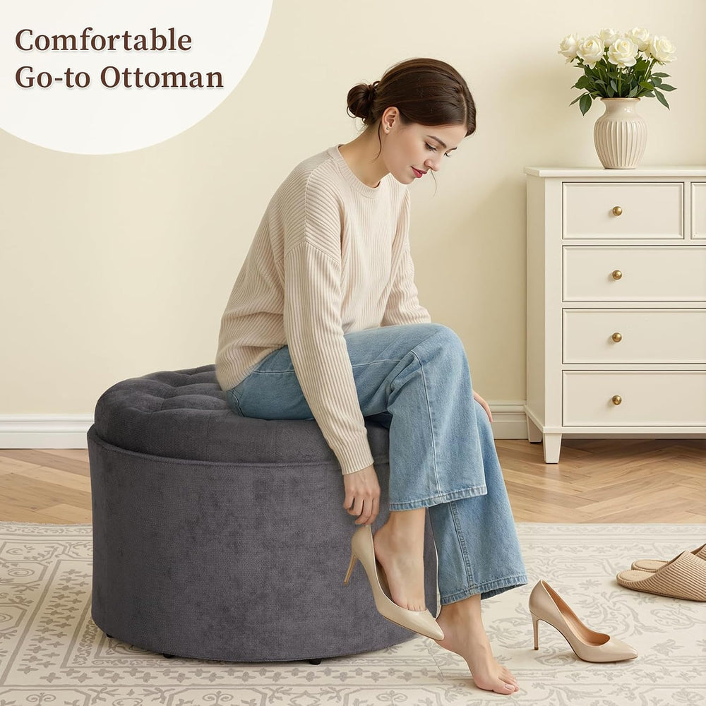 ONBRILL 24" Round Ottoman Coffee Table, Storage Ottoman with Lift-Off Li...