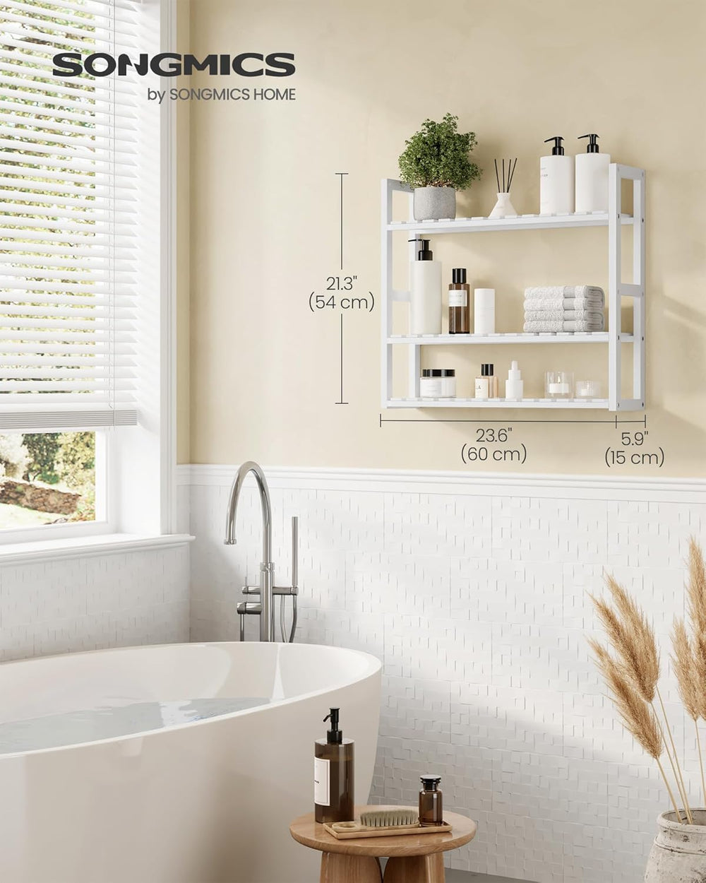 SONGMICS Bamboo Bathroom Shelf, 3-Tier Adjustable Plants Rack