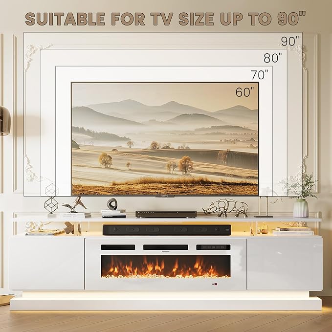 80" Fireplace TV Stand, Modern Entertainment Center for TVs Up to 90&quo...