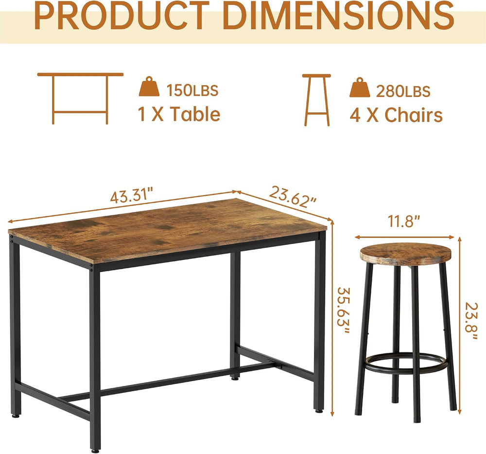 Lamerge Bar Table Set,Industrial Bar Table and Chairs Set,5 Pcs Dining Table ...