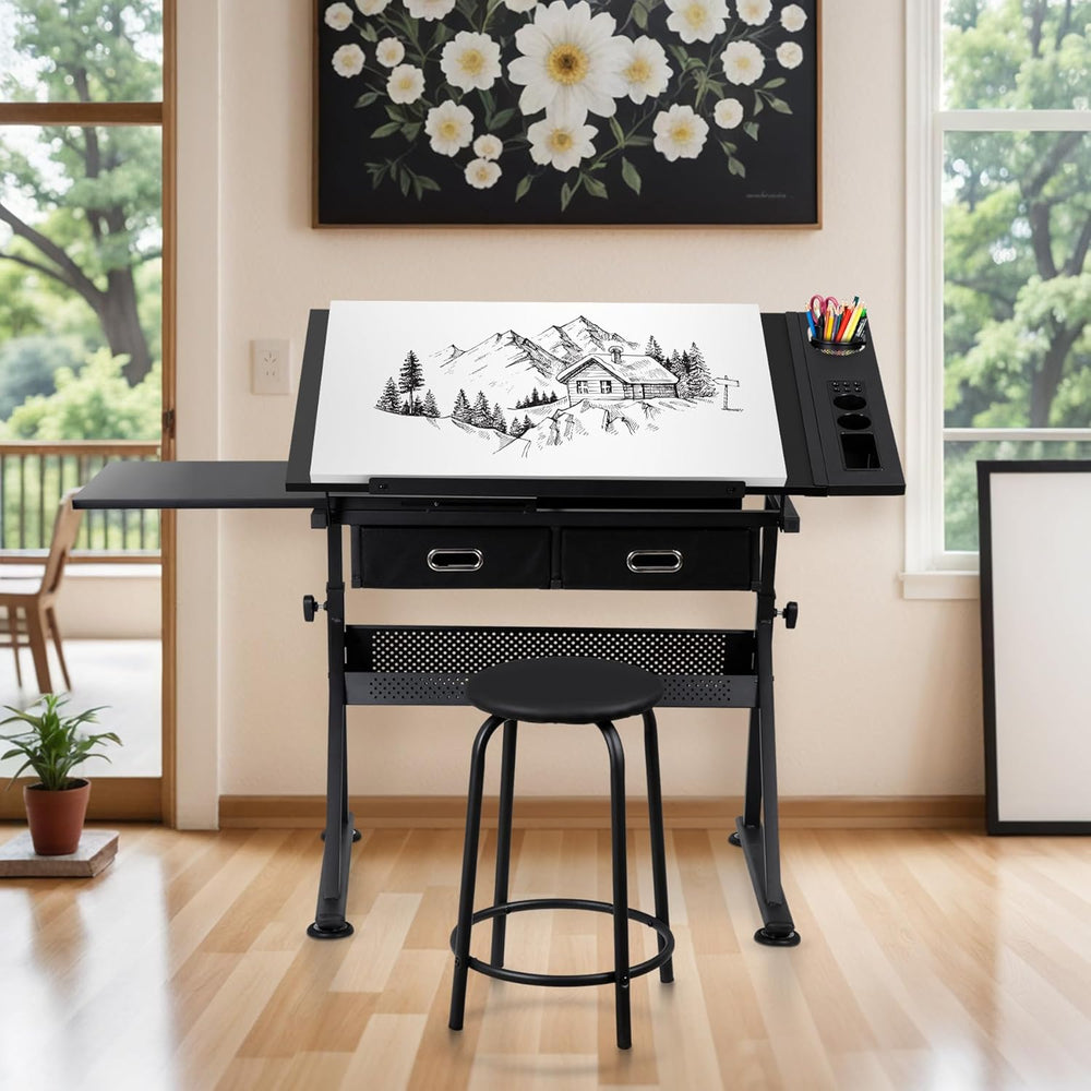 LEMY Drafting Table Art Desk, Height Adjustable Drawing Table Tilting Tableto...