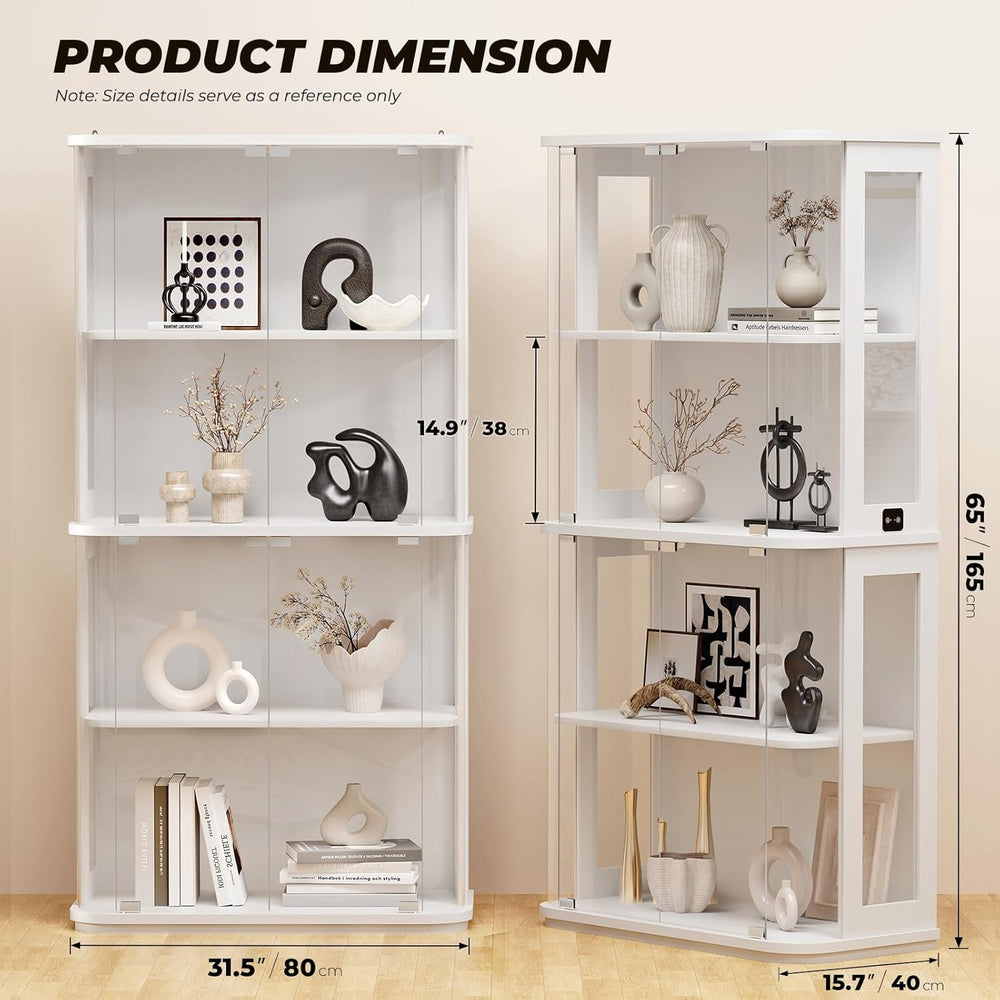 BROTTAR Rounded Display Cabinet with Glass Door, 4-Tier Curio Cabinet with Tr...