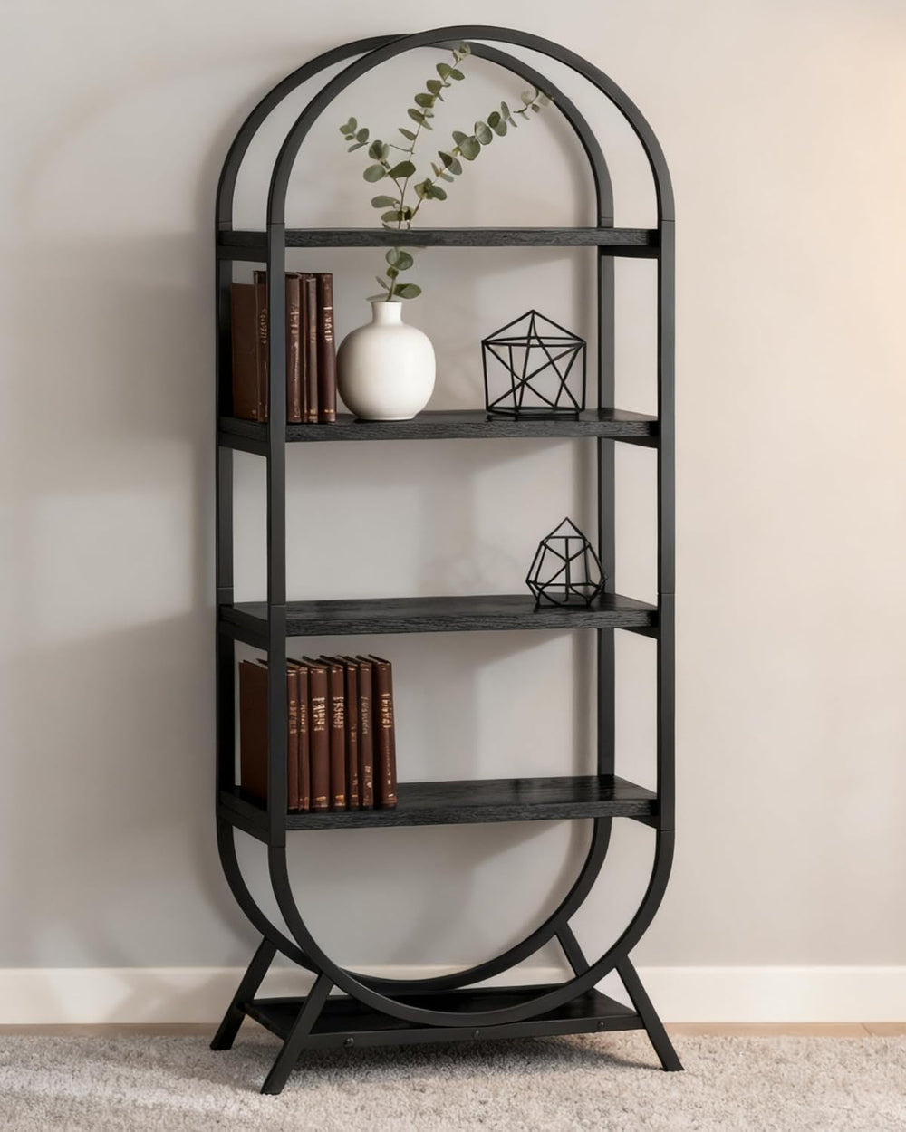 Arched Bookshelf,5-Tier Tall Wide Open Bookshelf,Modern Brown Storage Bookshe...