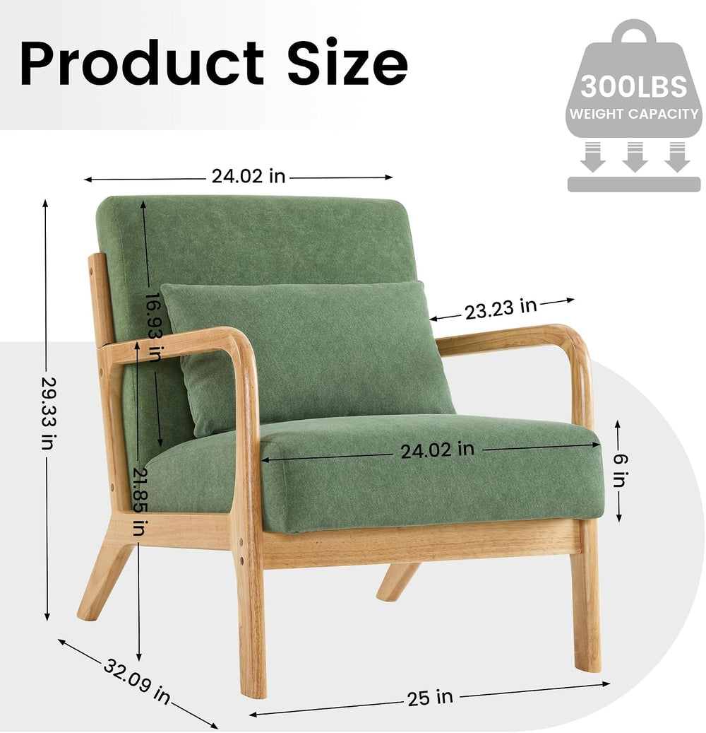 Mid Century Modern Accent Chair with Lumbar Pillow, Upholstered Chair for Liv...