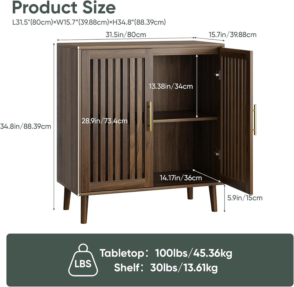 Sideboard Cabinet, 31.5" W Farmhouse Buffet Cabinet with Slatted Doors &...
