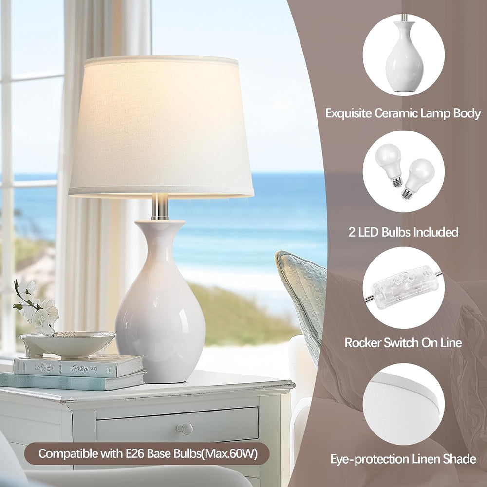 PARTPHONER Table Lamp Set of 2, Modern Ceramic Bedside Lamps for Night Stands...
