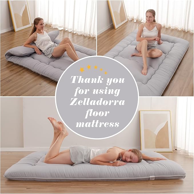 Japanese Floor Mattress, Futon Mattress with Portable Storage Bag and Washabl...