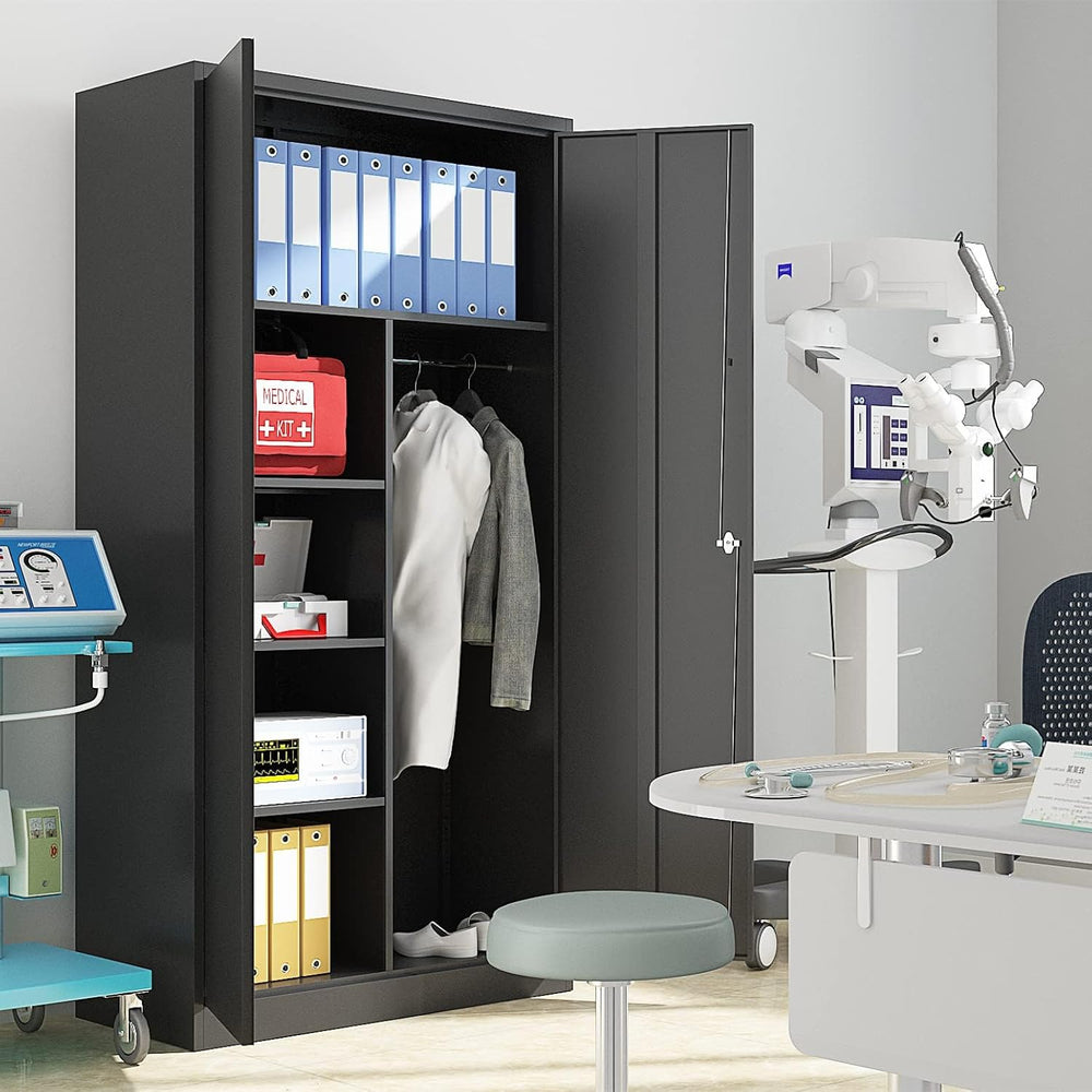 Yizosh Metal Armoire Wardrobe Closet Cabinet for Hanging Clothes with Lock Do...