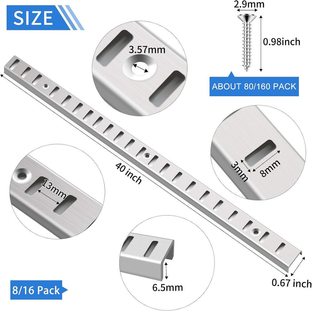 8 Pcs 40 Inch Shelf Pilaster Tracks and 24 Pcs Shelf Clips