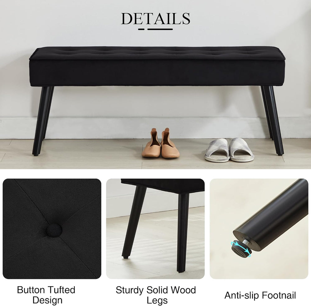 LOULENS 44'' Velvet Entryway Bench, Modern Upholstered Buttons Tufted...