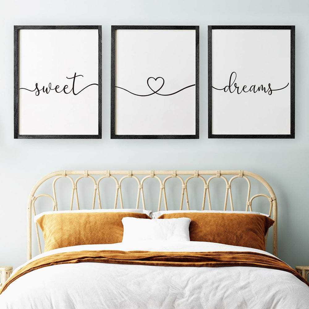 Set of 3 Framed Farmhouse Sweet Dreams Sign 11x14” Above Bed Wall Decor for B...