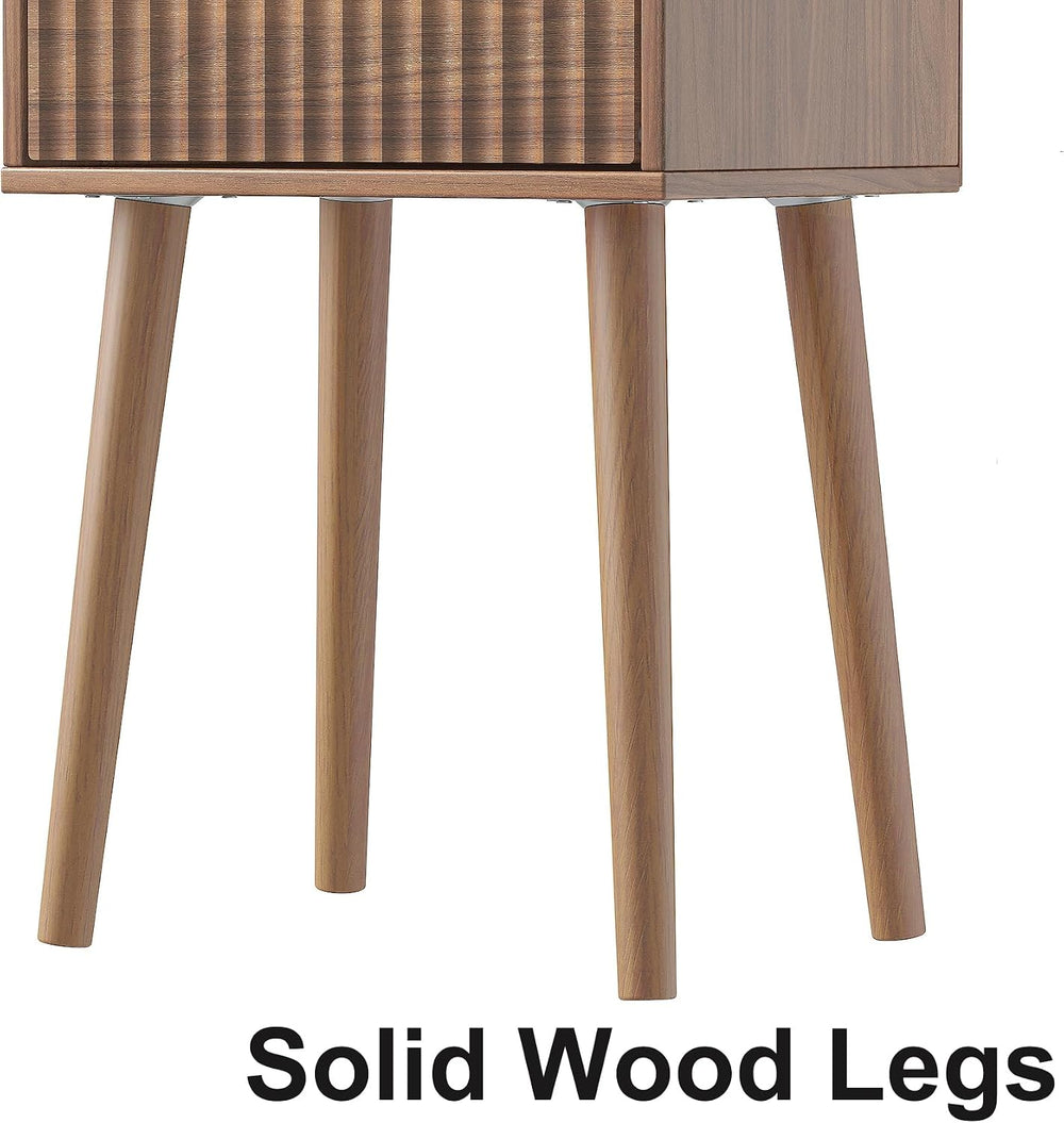 LAATOOREE Nightstands Set of 2, Small Fluted Side Table, Bedside Table with S...