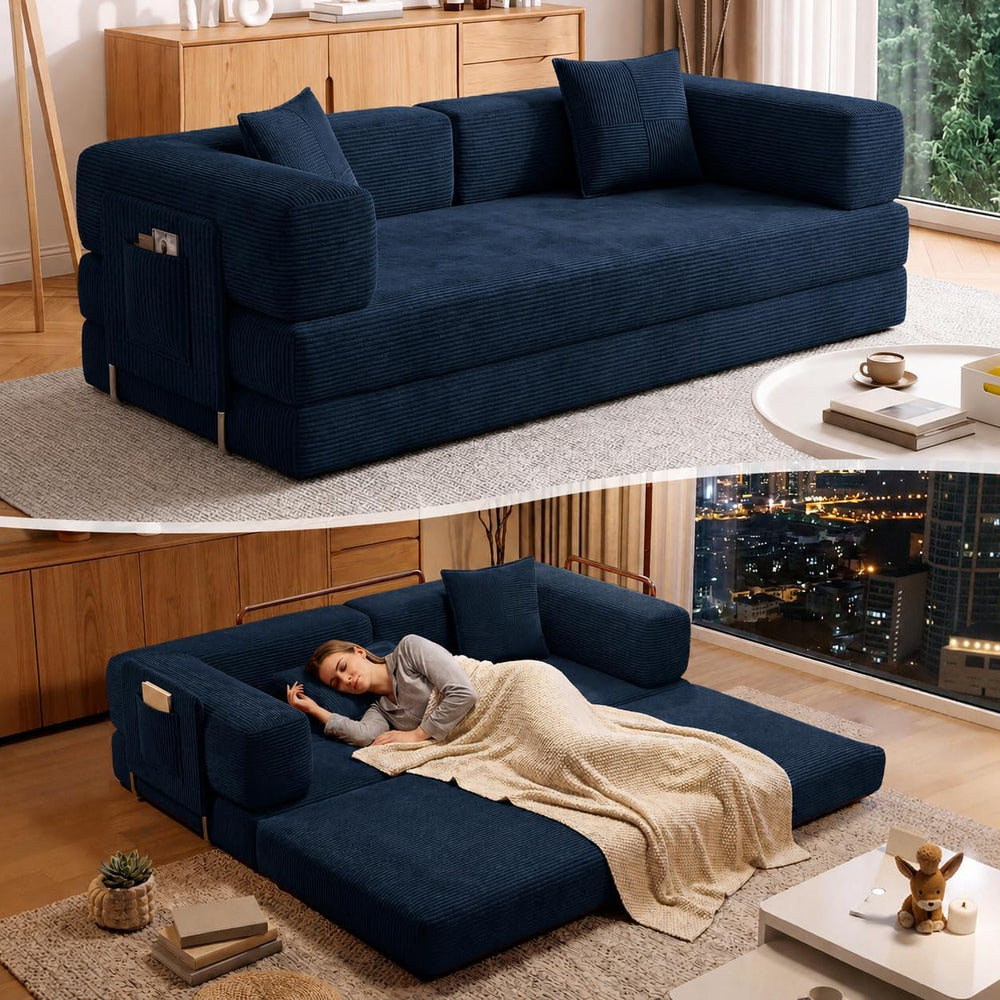 79" Convertible Futon Sofa Bed, Floor Couch for Living Room | 5-in-1 Cor...