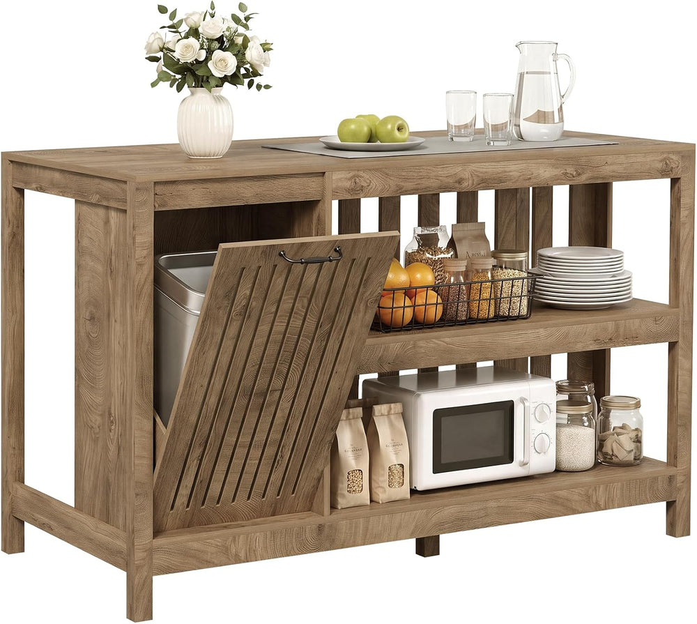 LITTLE TREE 55" Kitchen Island with Trash Can Storage, 3-Tier Island Tab...