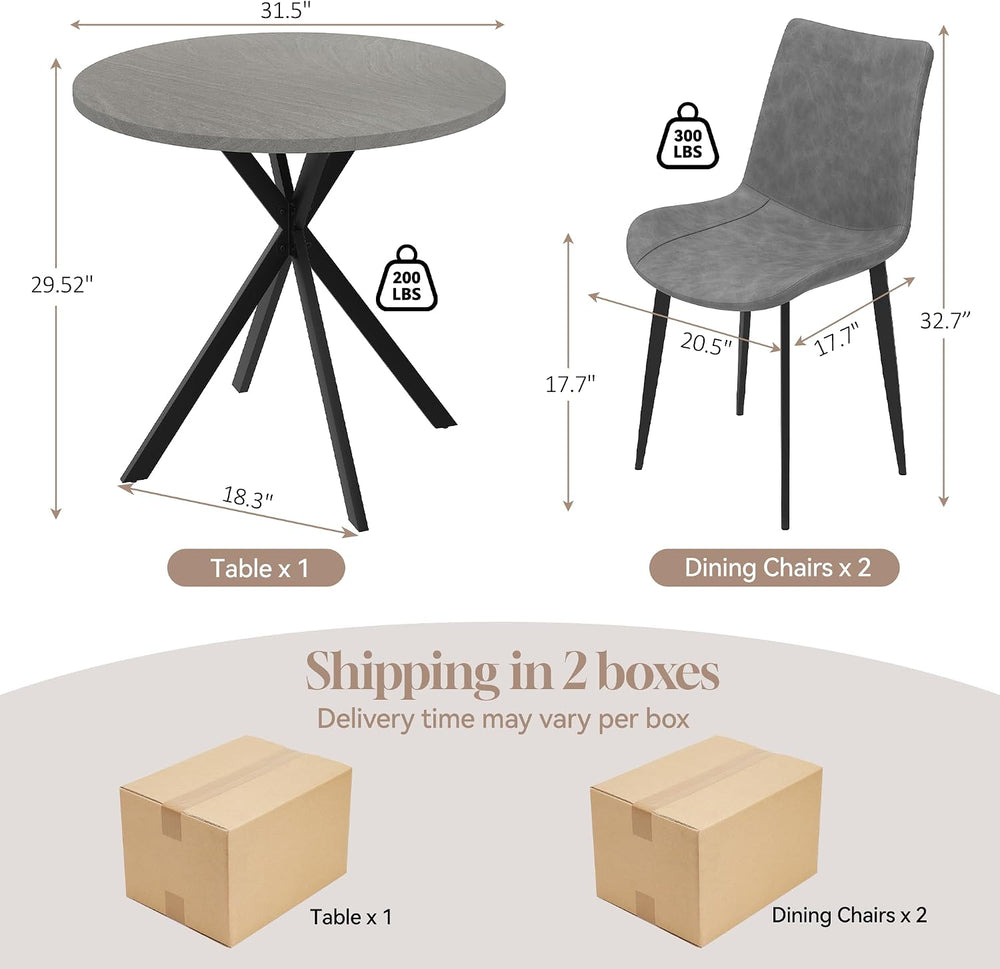 31.5" Small Round Dining Table Set for 2, Mid-Century X-Shaped Leg Table