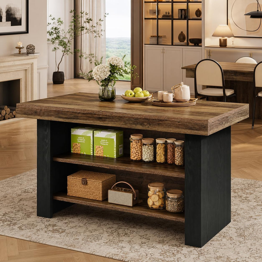 Tribesigns 55 Inch Kitchen Island Table with 2-Tier Storage, Farmhouse Center...