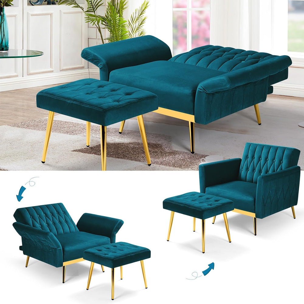 3 Pieces Velvet Sofa Set w/Adjustable Armrest &Backrest,Teal