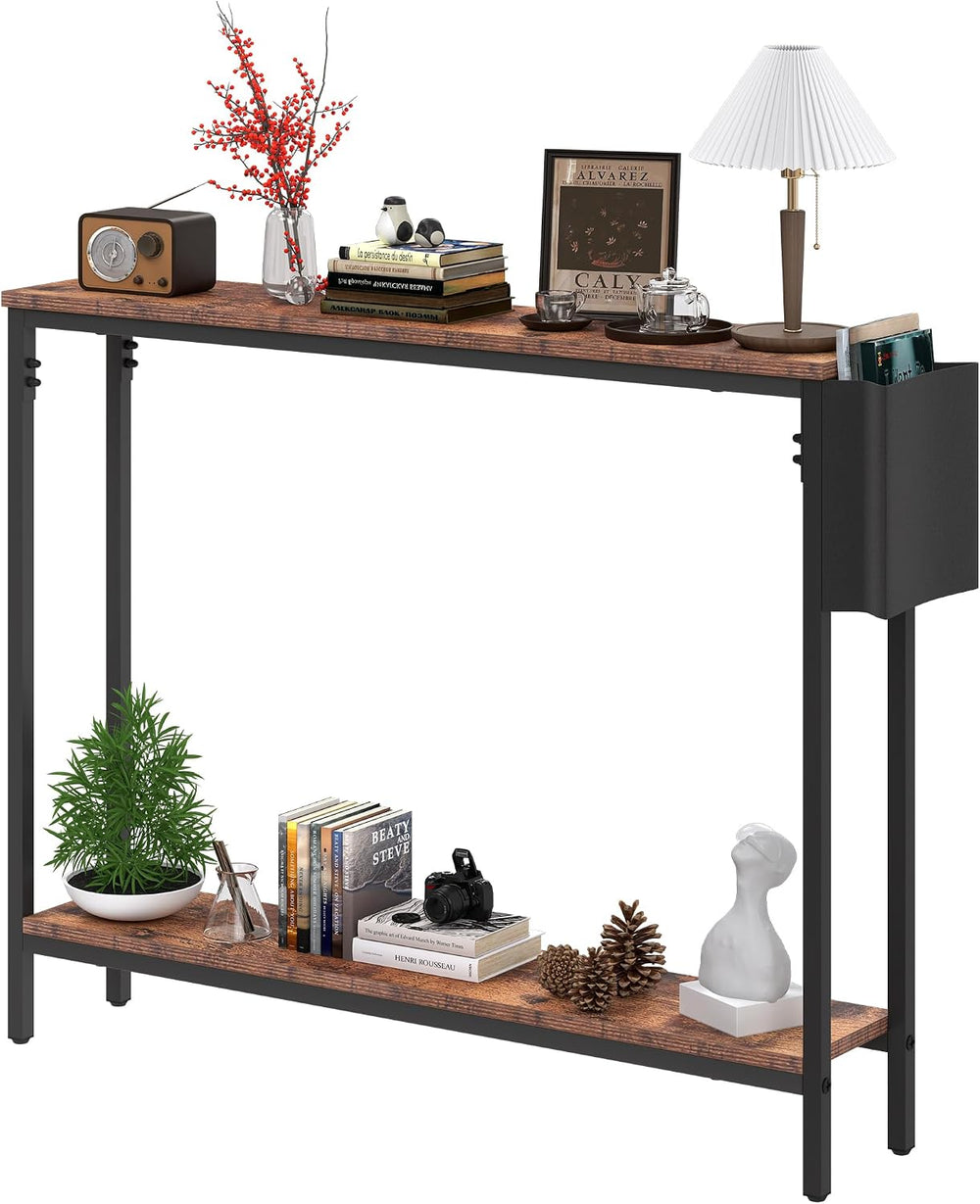 Bigbiglife 39.4" Console Entryway Table, 2-Tier Industrial Narrow Sofa T...